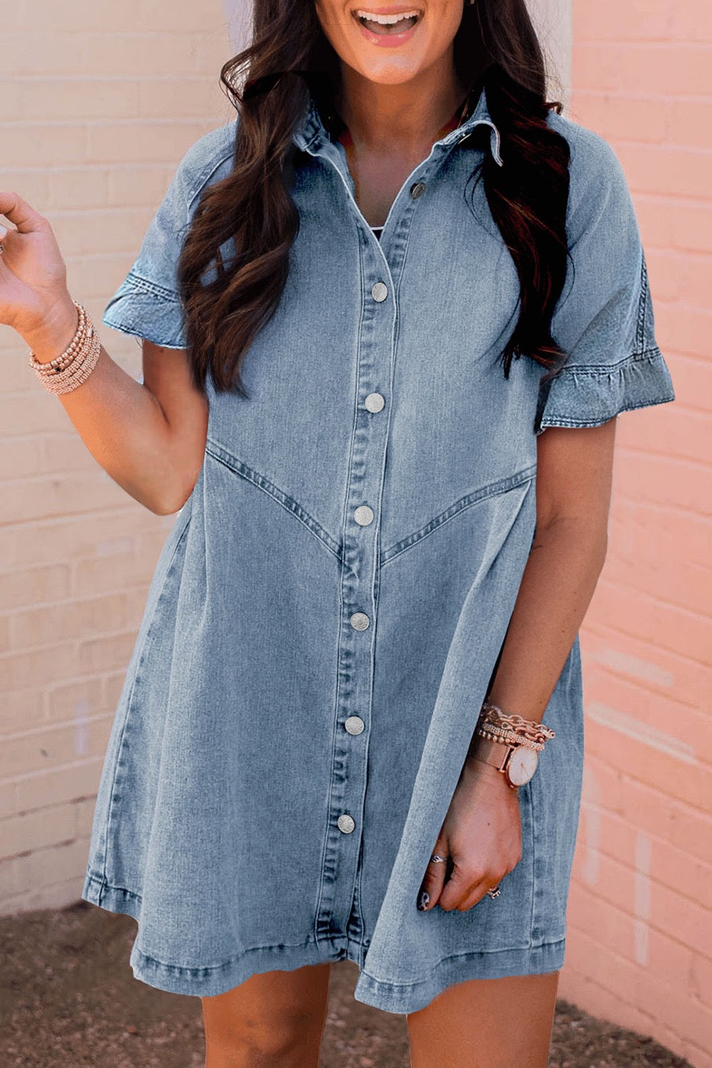 Button Up Denim Shirt Dress LT