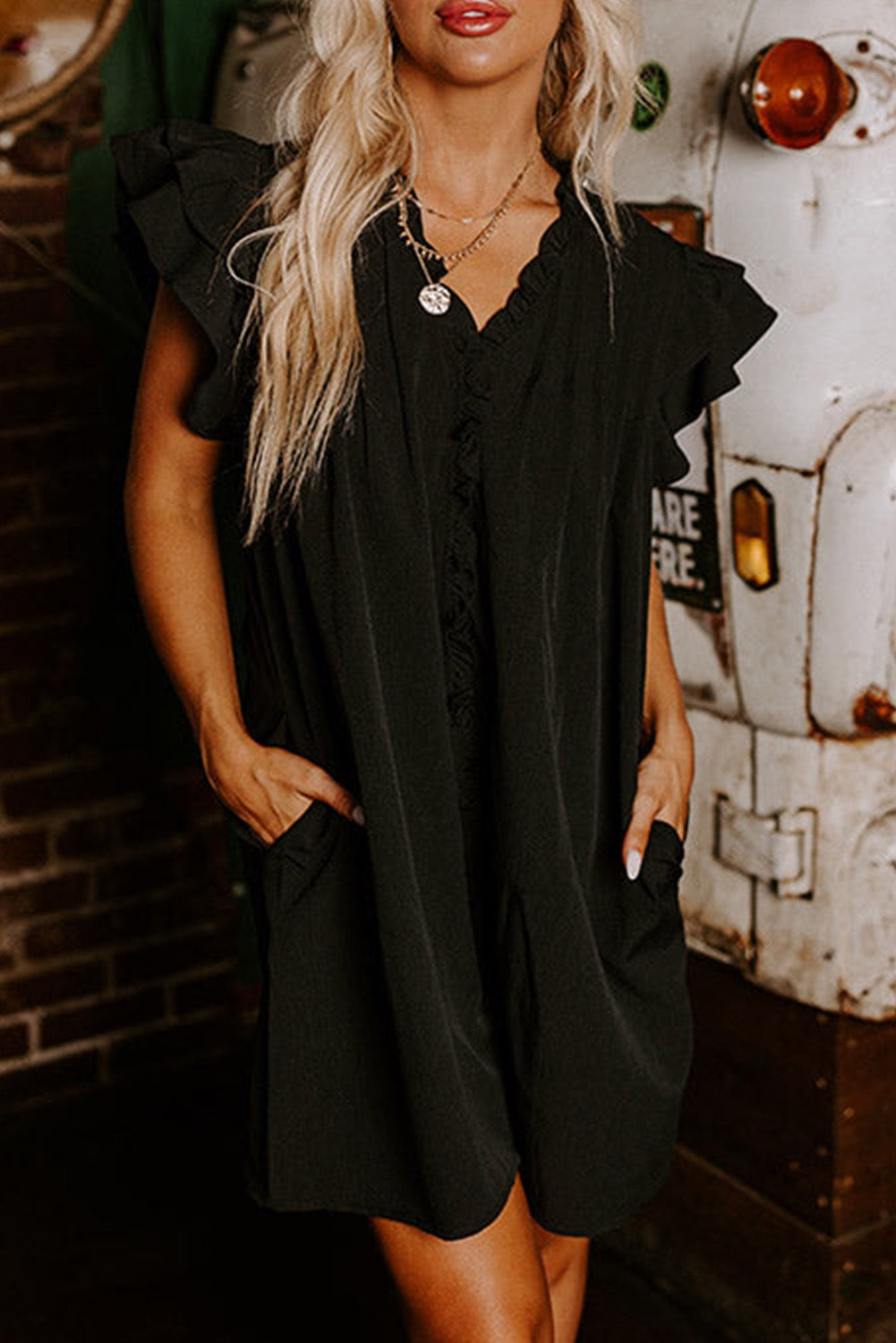 Black Ruffle Shift Dress LT