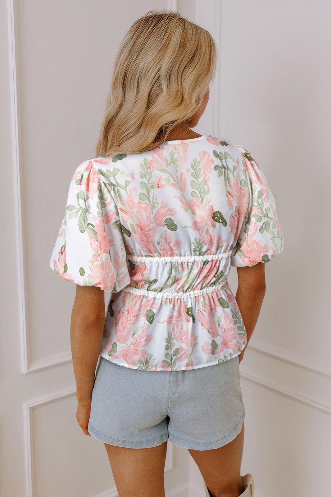 Pink Floral Peplum Blouse LT