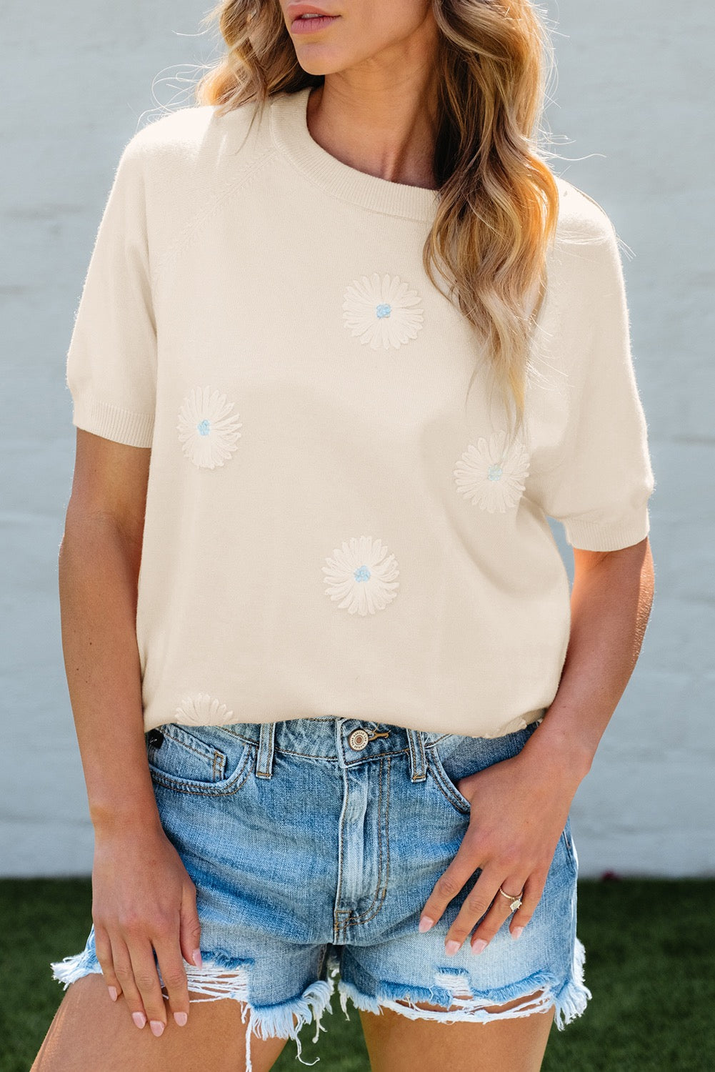 Beige Flower Knit Top LT