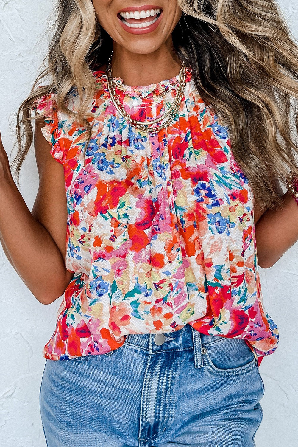 Red Frilled Floral Tank Top LT