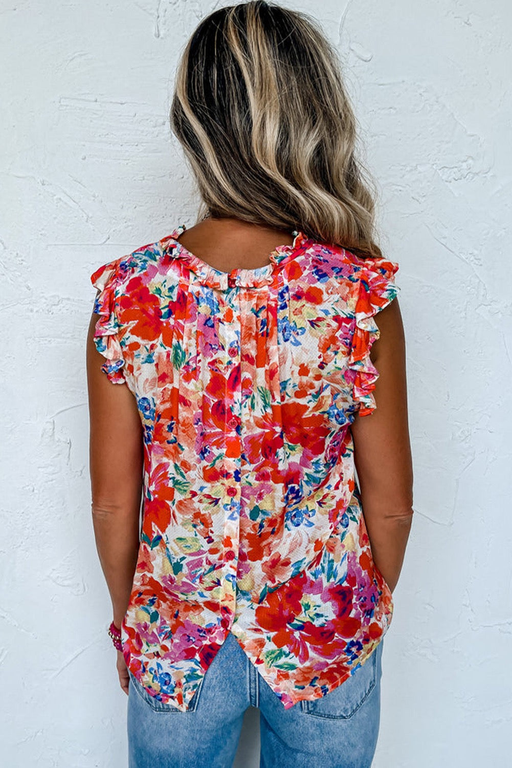 Red Frilled Floral Tank Top LT