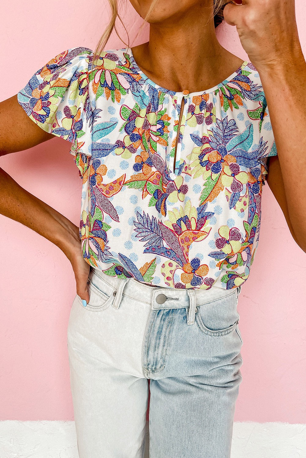 Tropical Floral Print Blouse LT