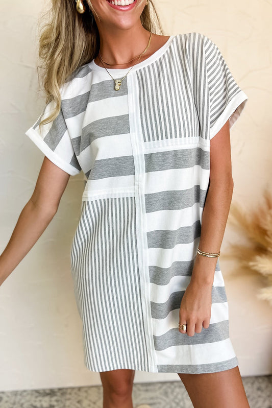 Grey Striped T Shirt Dress RTS