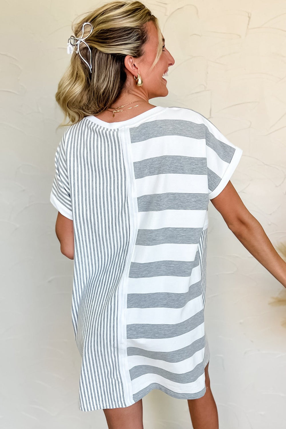 Grey Striped T Shirt Dress RTS