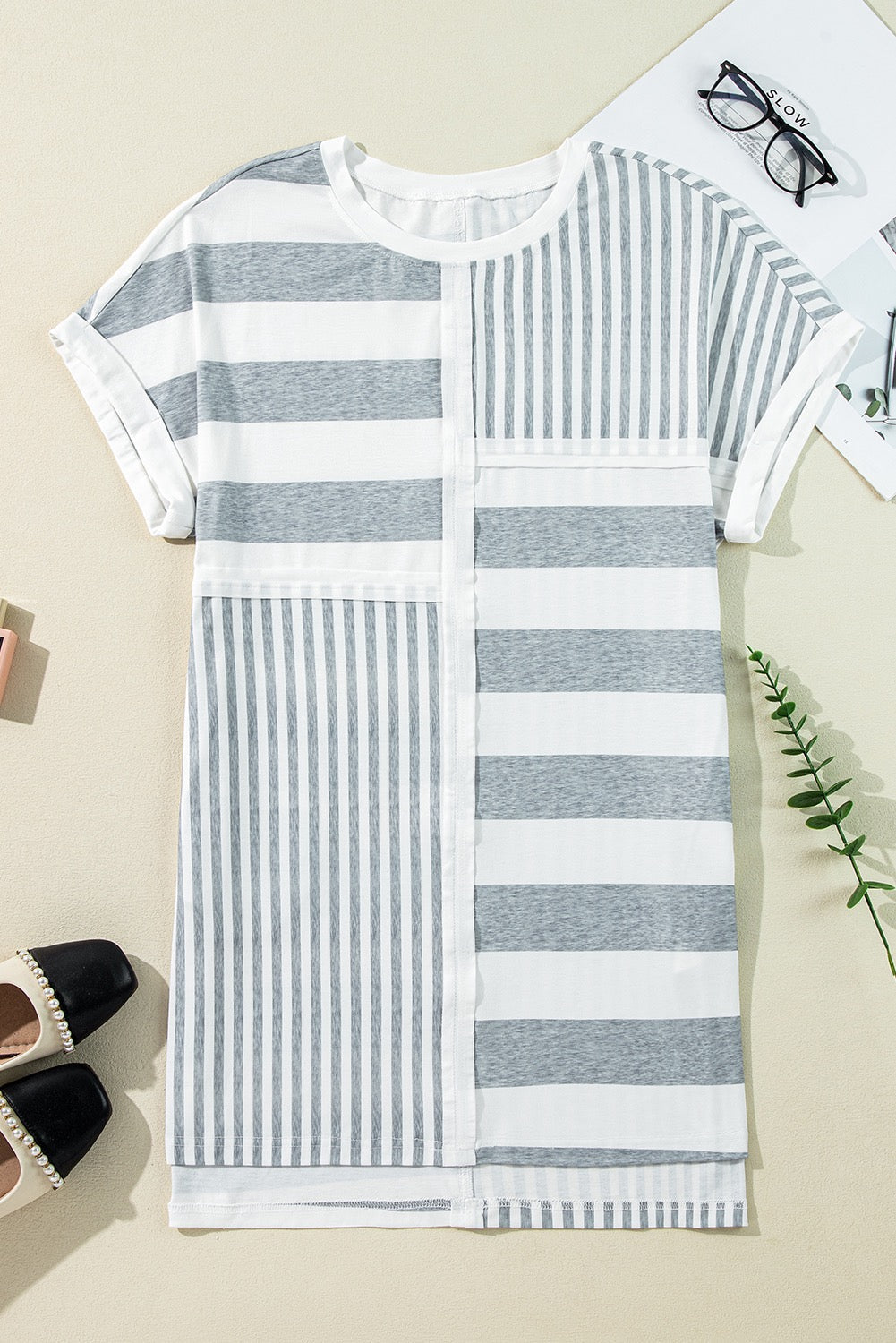 Grey Striped T Shirt Dress RTS