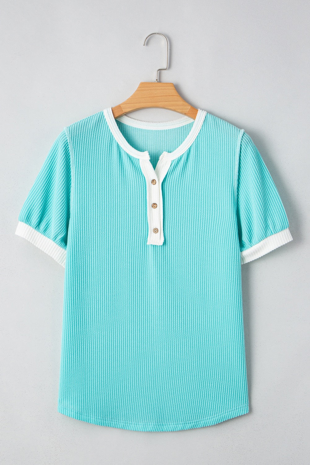Turquoise Corded Henley Top LT