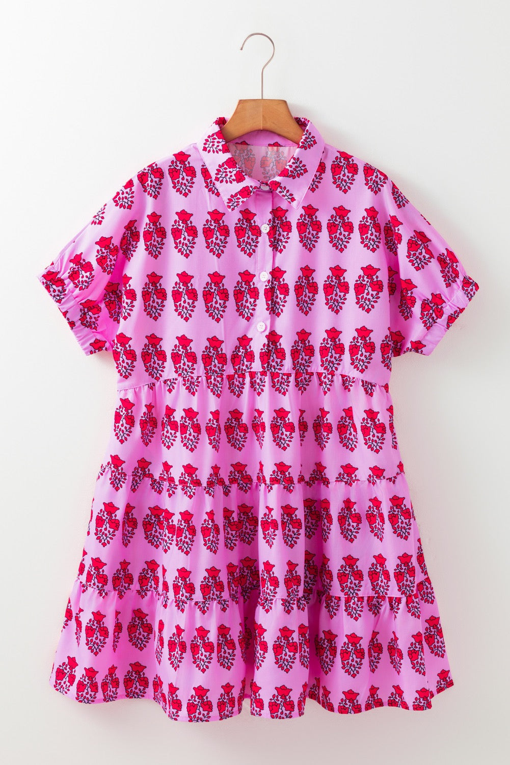 Pink Floral Print Button Dress LT