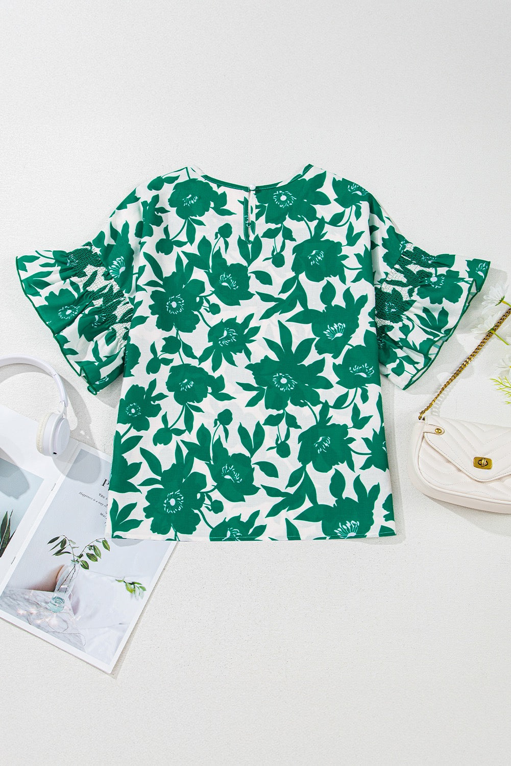 Green Flower Print Blouse LT