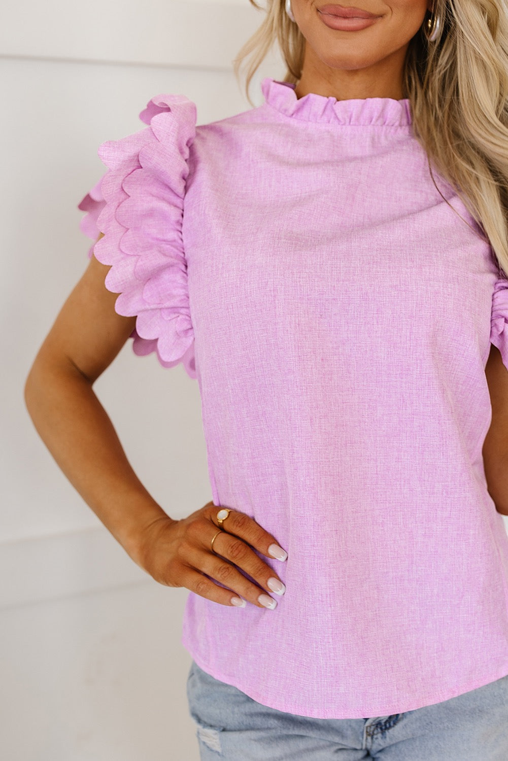 Pink Scalloped Sleeve Top LT