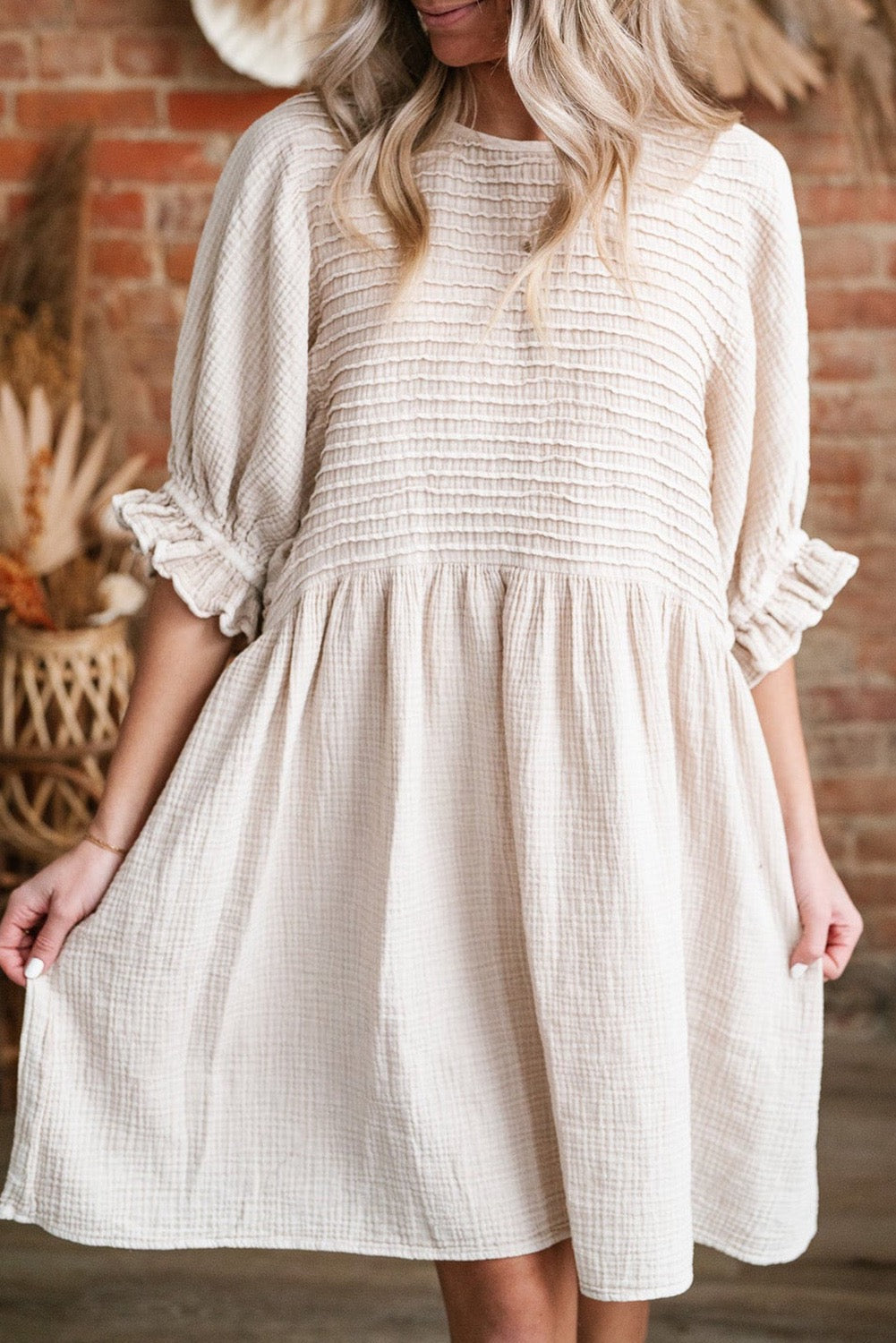 White Textured Ruffled Dress LT