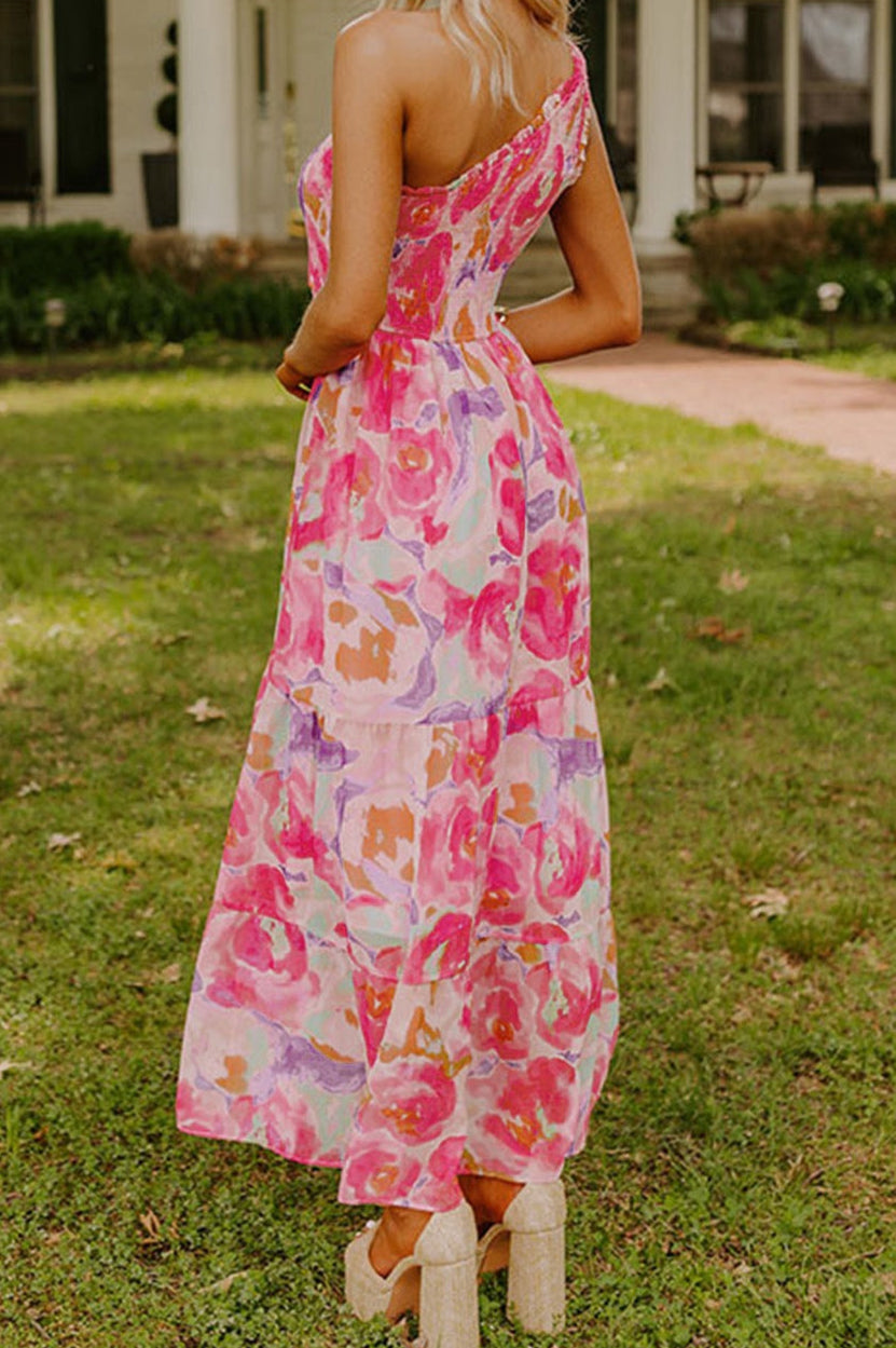 Pink Floral One Shoulder Maxi LT