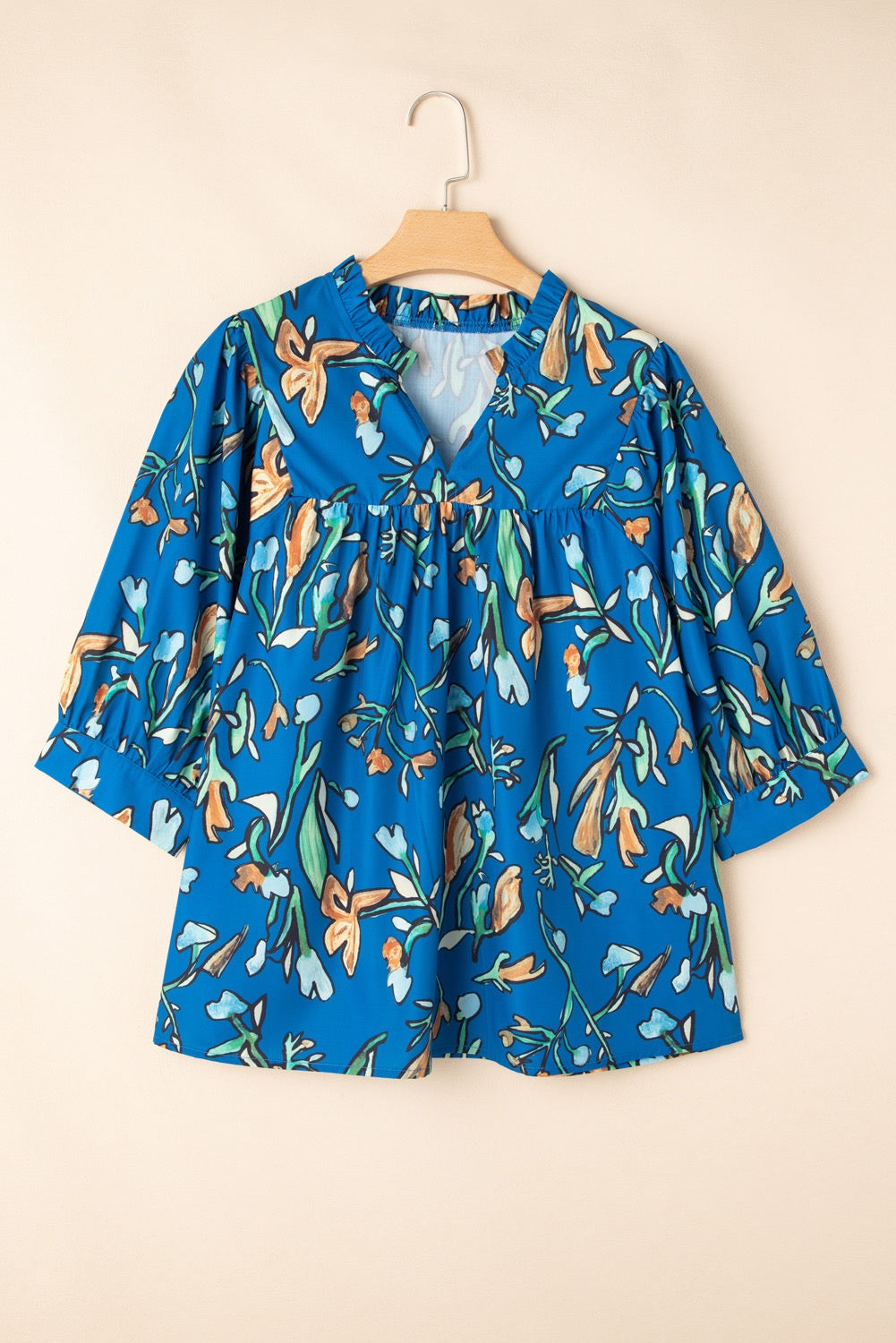 Blue Floral Plus Size Blouse LT