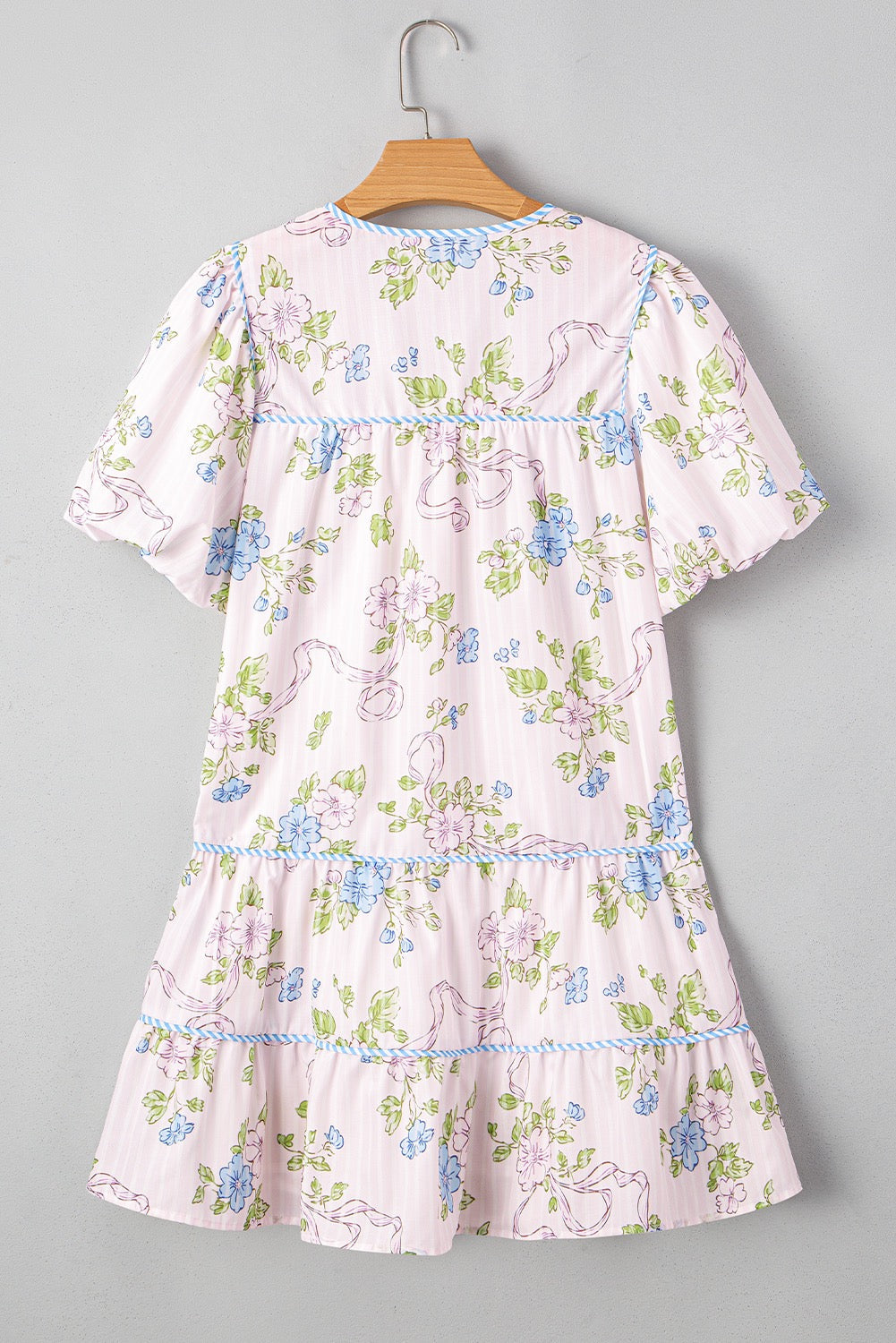 Pink Floral With Blue Stripes Dress LT