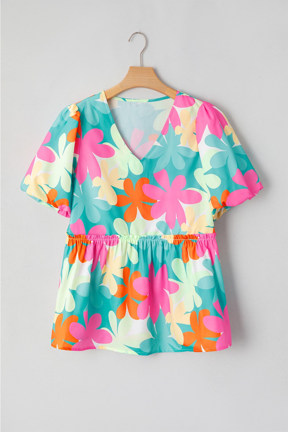 Teal Floral Peplum Blouse LT