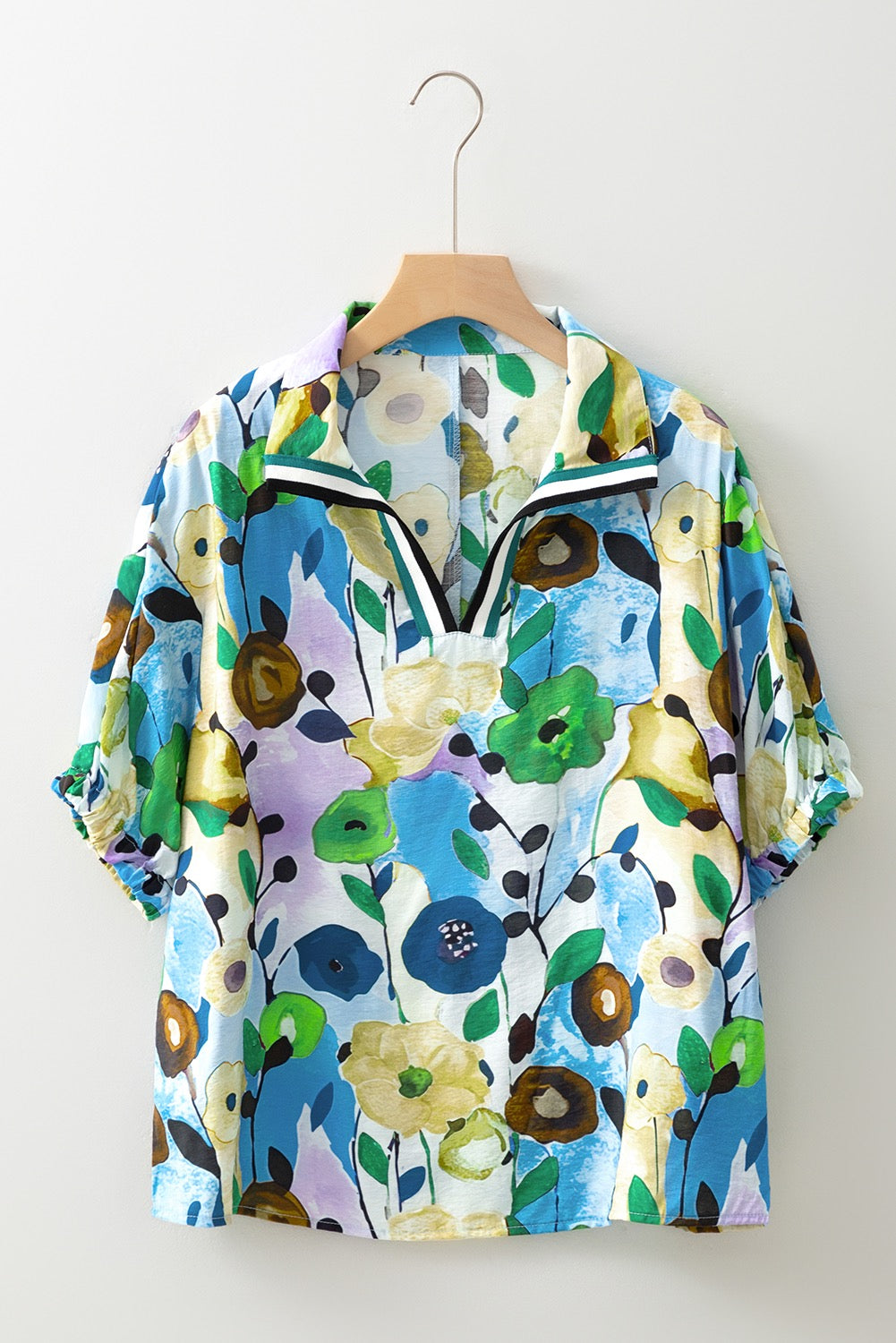 Floral Stripe Collar Blouses LT