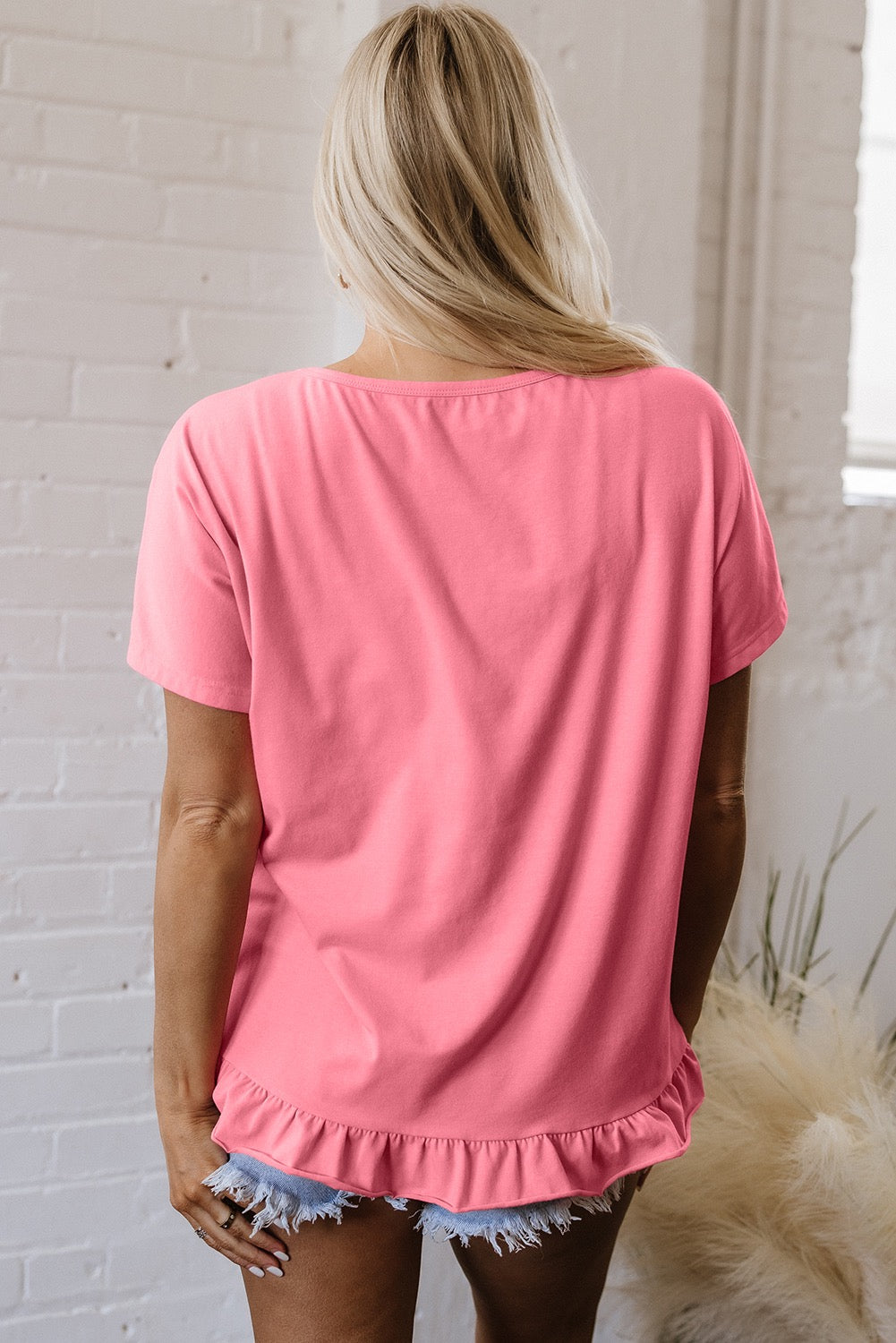 Pink Frilled Hem Top LT