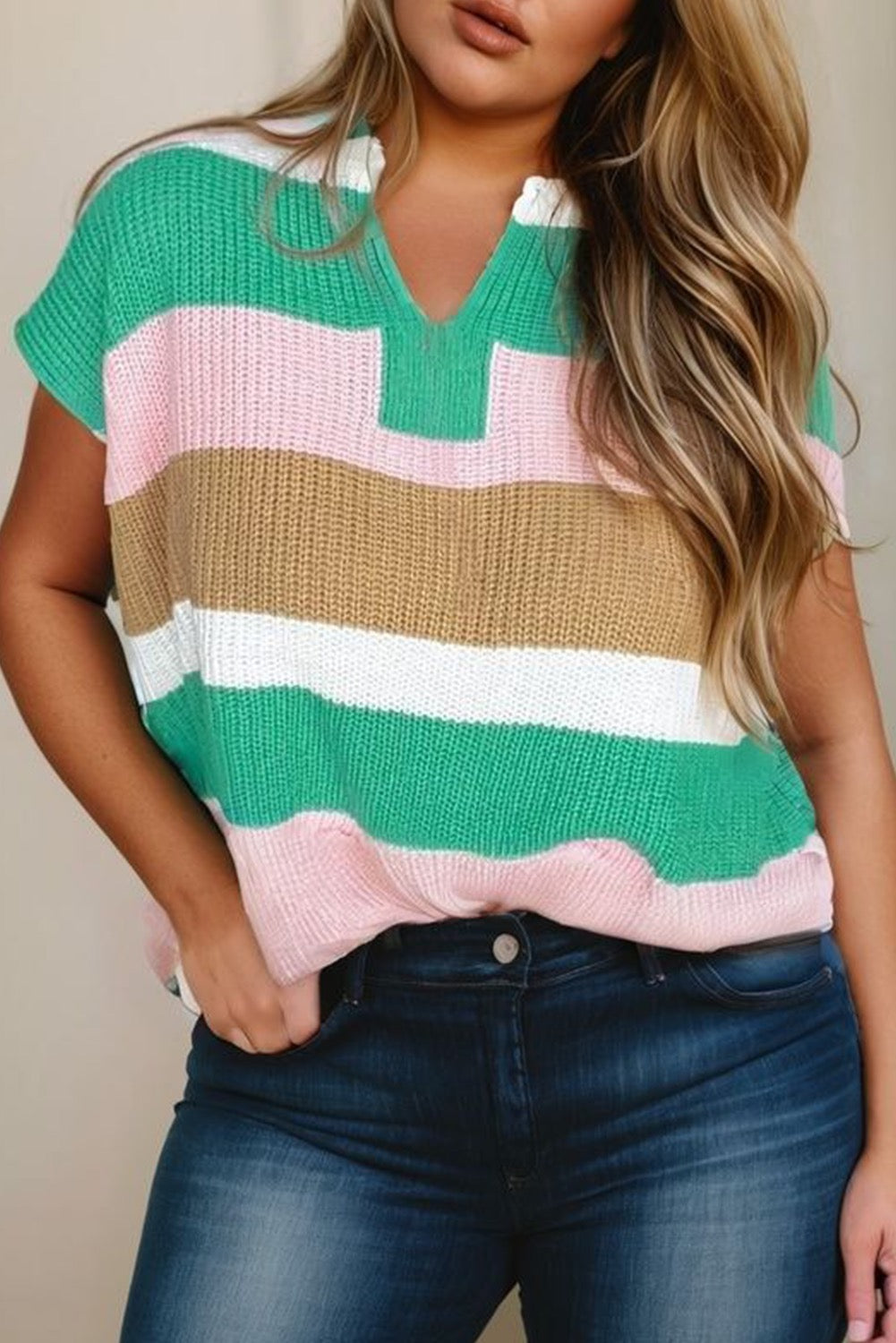 Knit Plus Size Striped Top LT