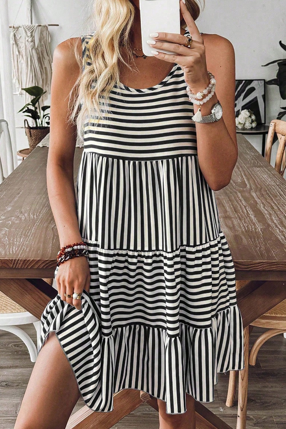 Black Striped U Neck Dress LT