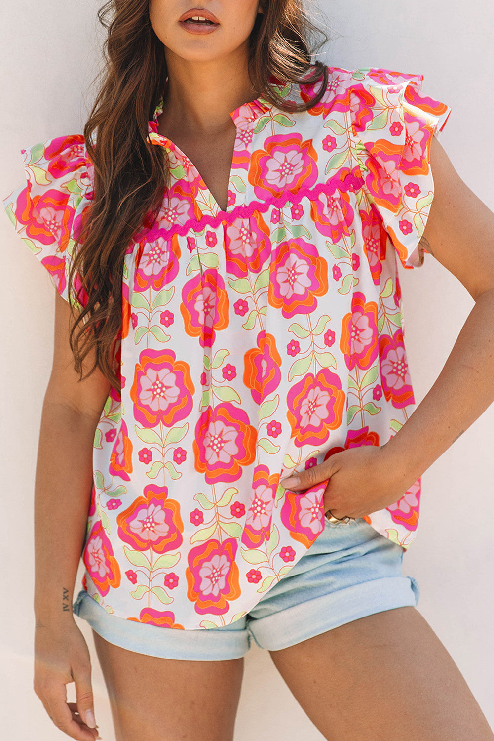 Rose Ric Rac Ruffled Loose Blouse FB