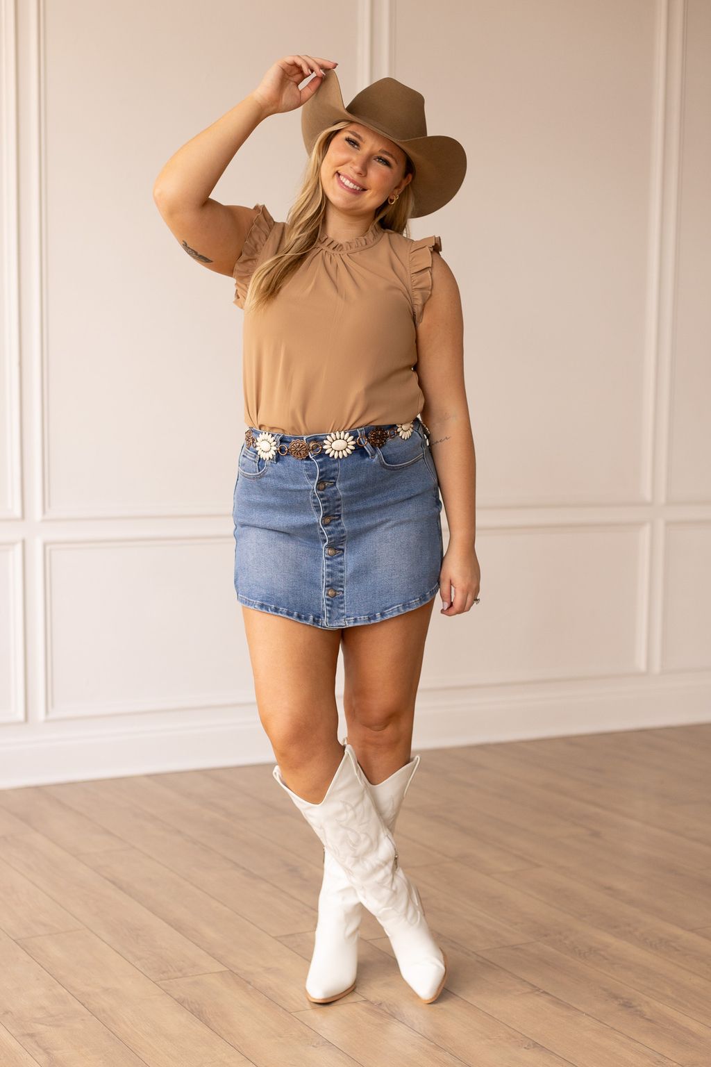 The Lacey Mid-Wash Denim Skort