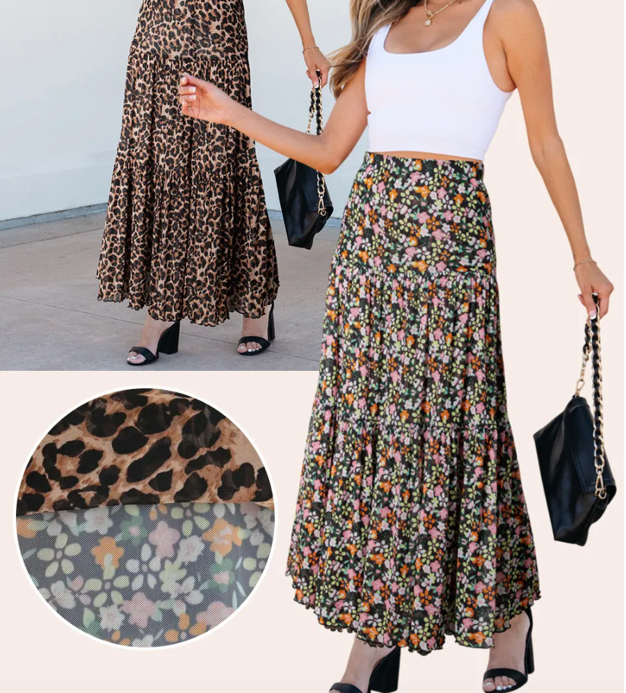 LEOPARD FLORAL REVERSIBLE MAXI SKIRT RTS