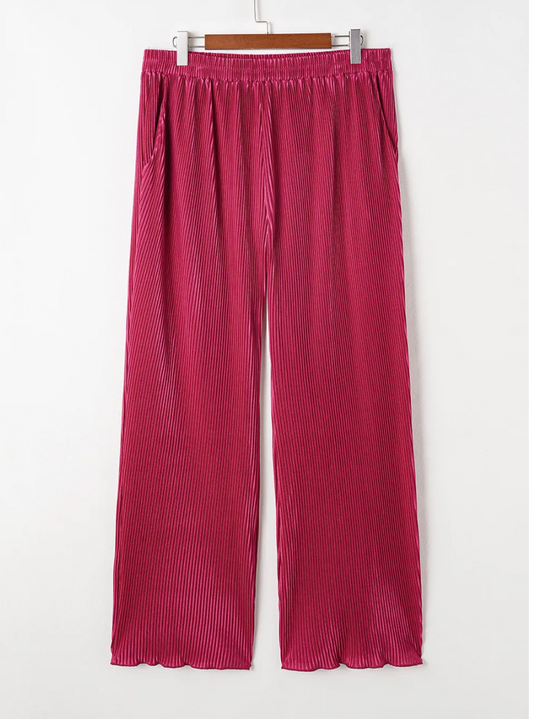 PLUS SIZE ROSE RED RIBBED LONG SLEEVE SET OOTD