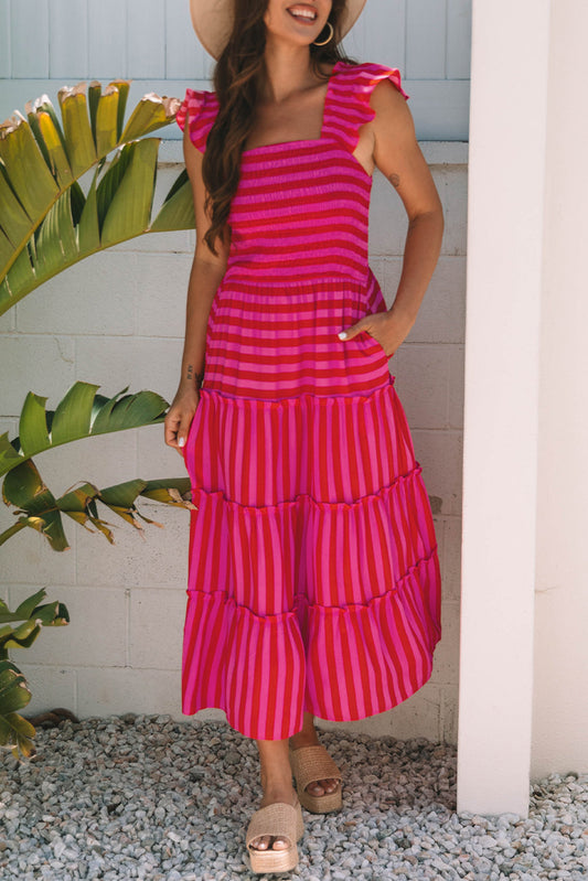 Rose Striped Smocked Maxi RTS