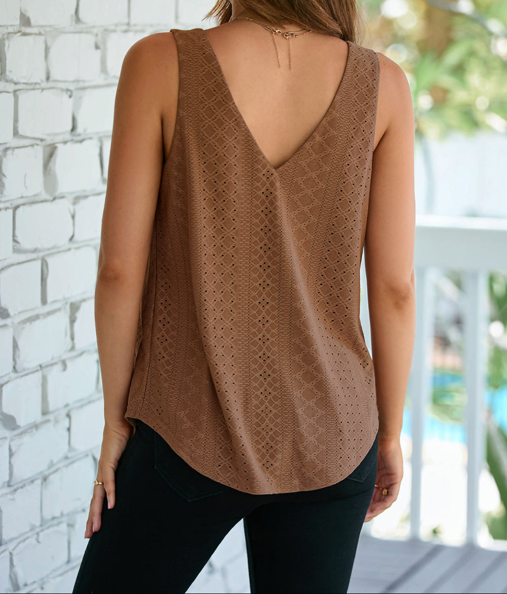 Brown Eyelet Loose Tank LT