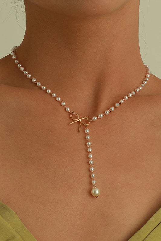 Gold Bow Pearl Chain Necklace RTS
