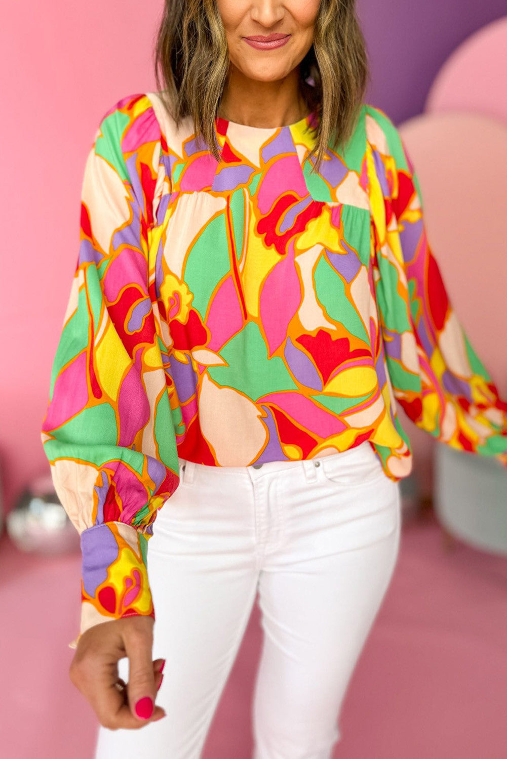 Abstract Print Puff Sleeve Top RTS