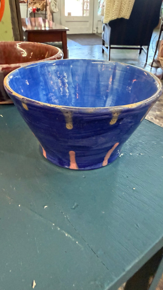 Blue drip-glaze studio pottery bowl