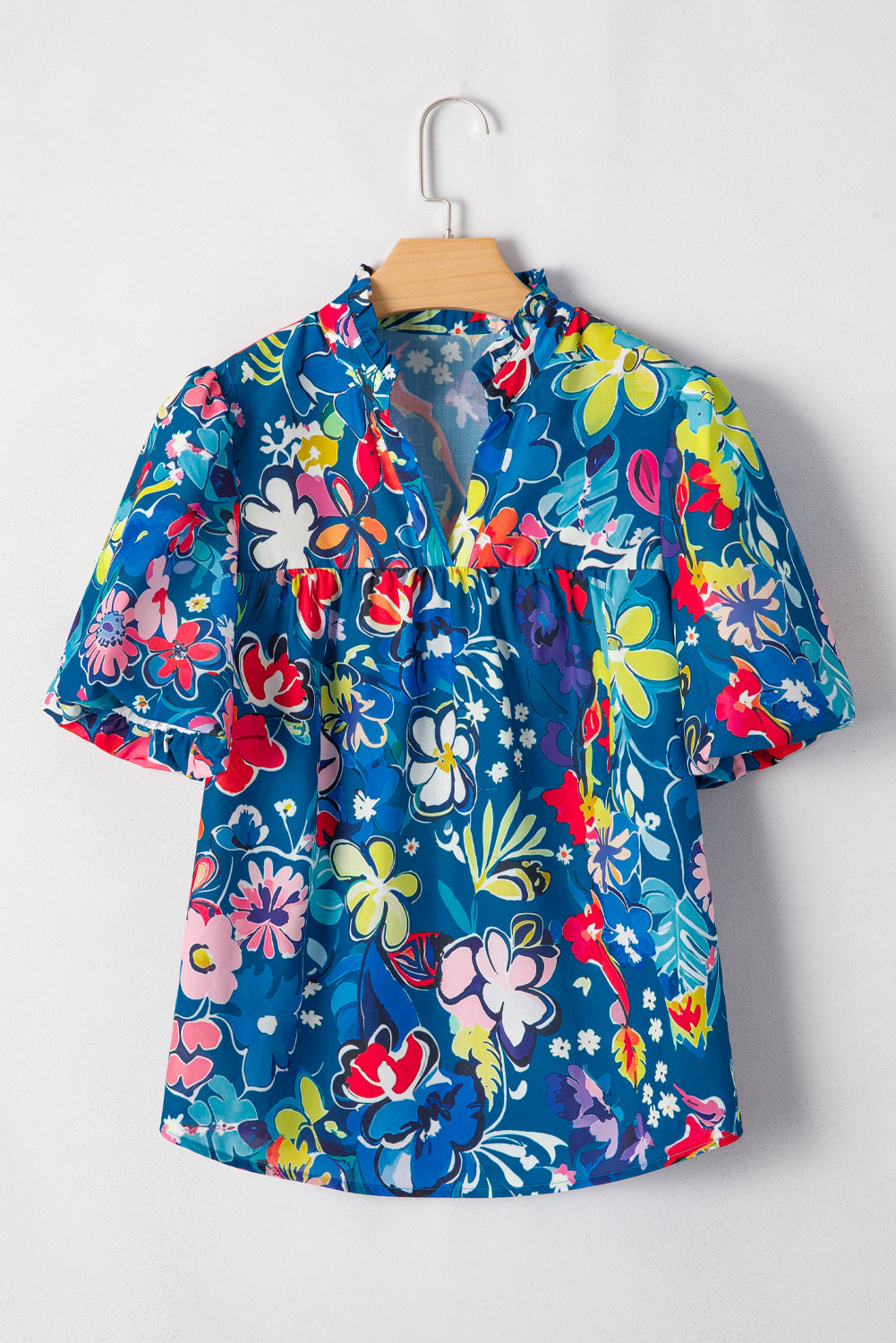 Blue Flower Puff Blouse LT