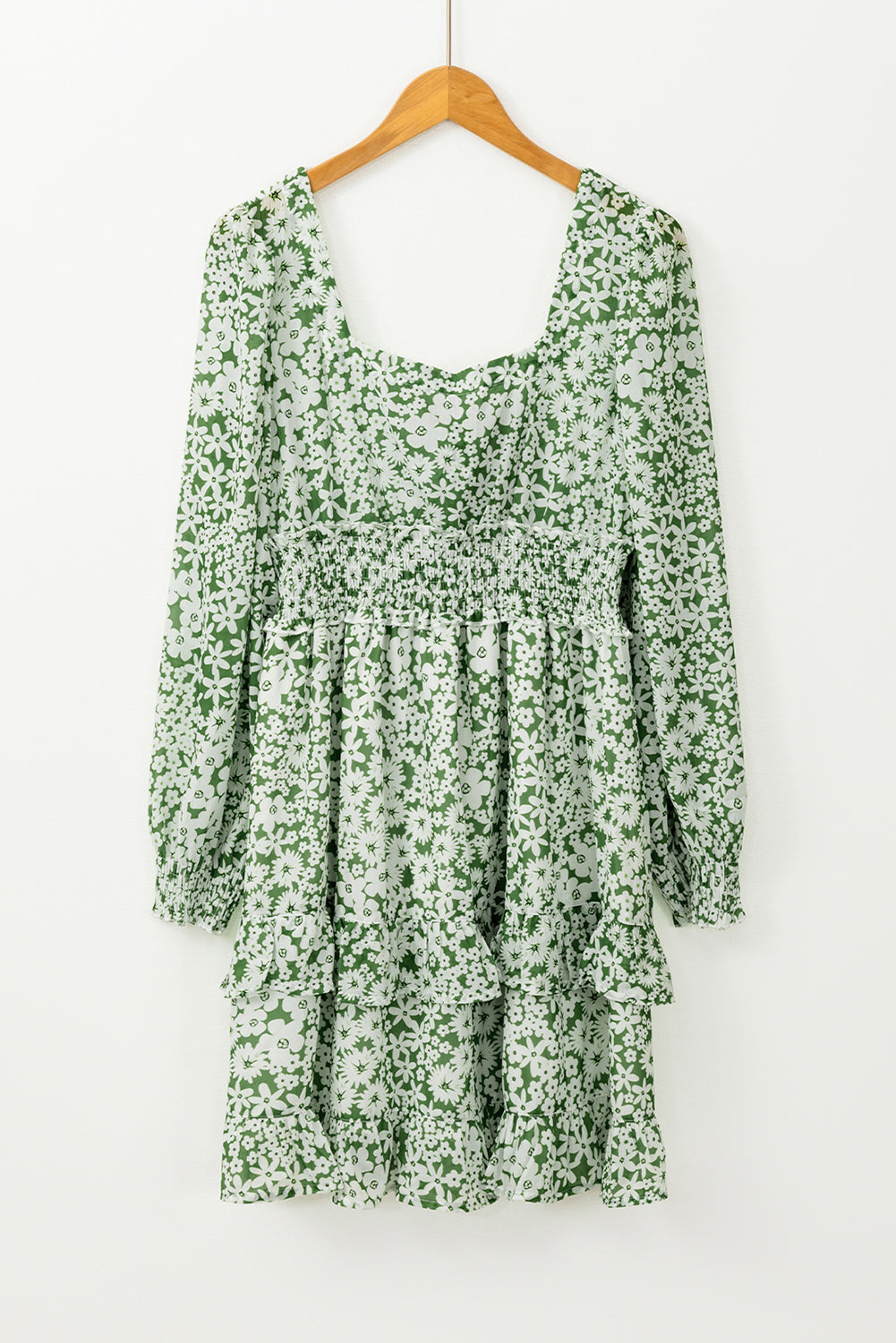 Green Floral Shirred Dress RTS