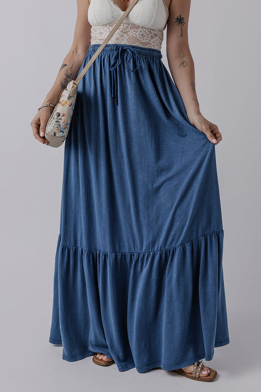 Blue Lace Up High Waist Maxi Skirt RTS