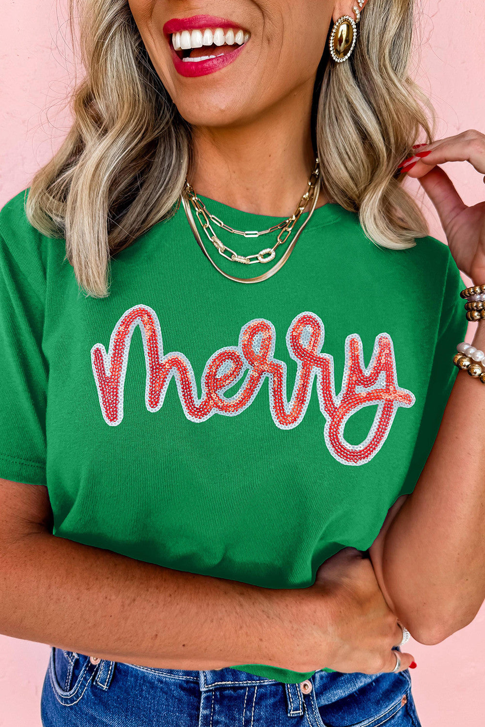 Bright Green Sequin Merry Top RTS