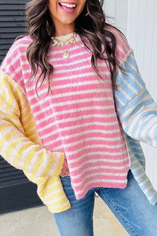 Colorblock Striped Slit Sweater RTS