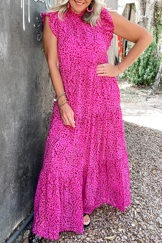 Rose Red Leopard Print Ruffled Tiered Maxi Dress RTS