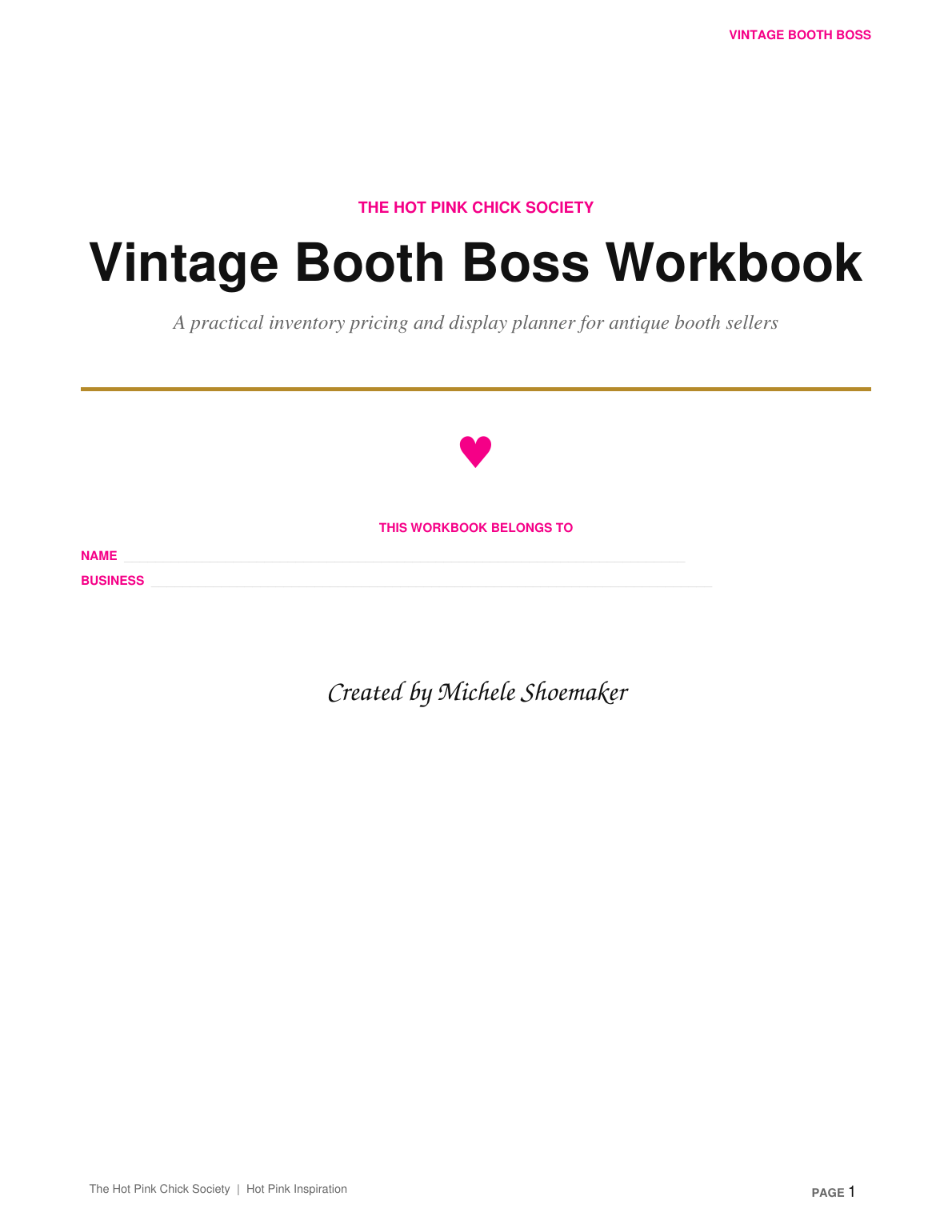Vintage Booth Boss Workbook cover