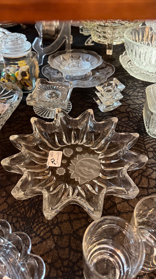 Vintage clear glass sun and stars decorative bowl